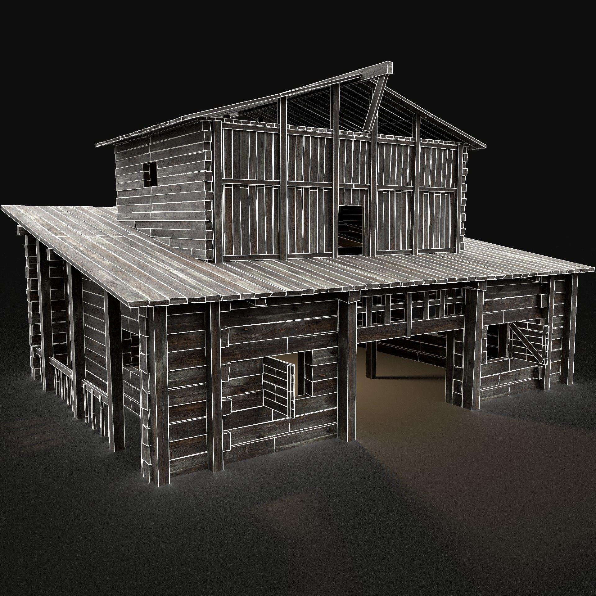 GRANARY WAREHOUSE MEDIEVAL BARN STORAGE STORE VILLAGE FANTASY Low-poly 3D model_4