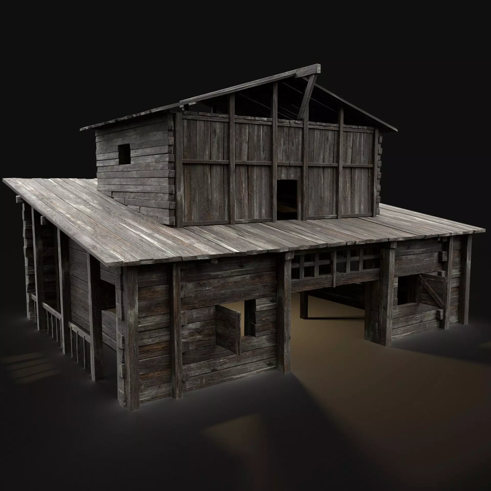 GRANARY WAREHOUSE MEDIEVAL BARN STORAGE STORE VILLAGE FANTASY Low-poly 3D model_0