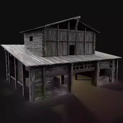 GRANARY WAREHOUSE MEDIEVAL BARN STORAGE STORE VILLAGE FANTASY Low-poly 3D model