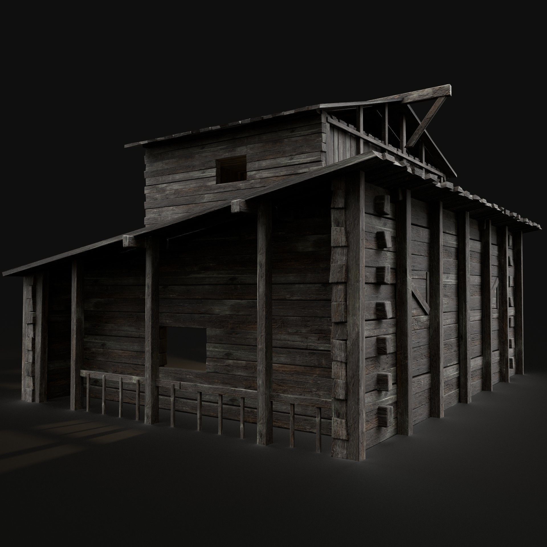 GRANARY WAREHOUSE MEDIEVAL BARN STORAGE STORE VILLAGE FANTASY Low-poly 3D model_3