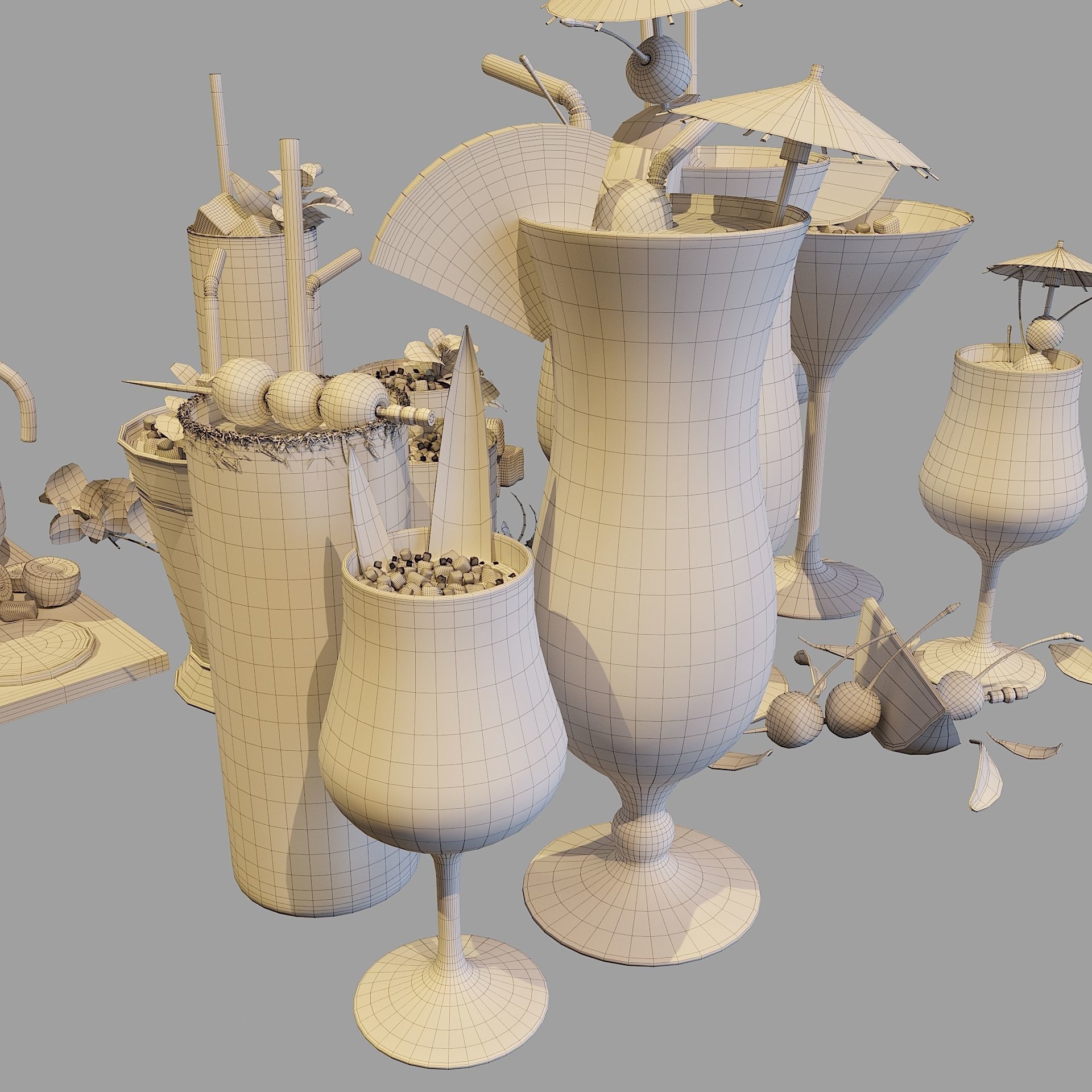 10 Cocktails Liquid - Glass Sets 3D model_11