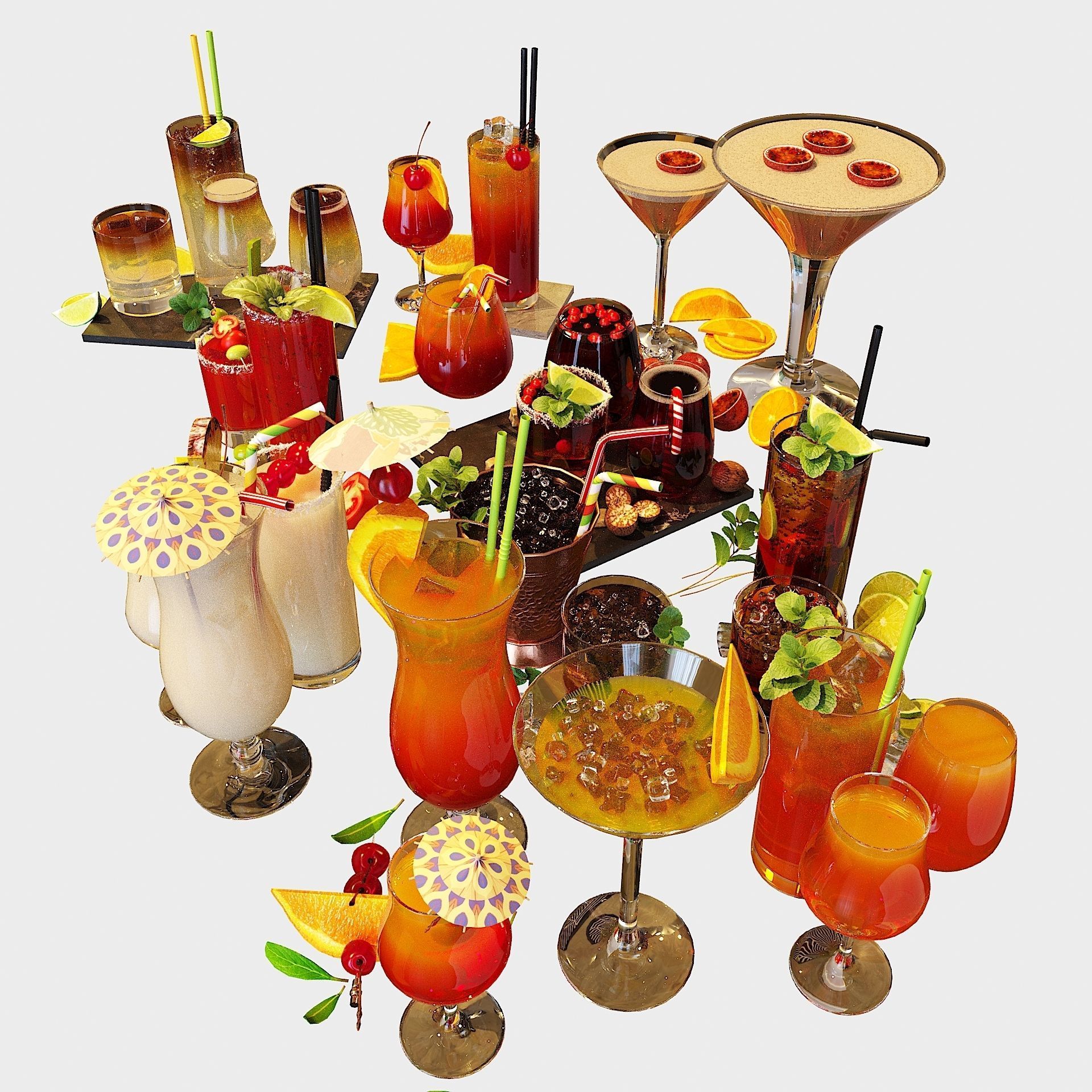 10 Cocktails Liquid - Glass Sets 3D model_4