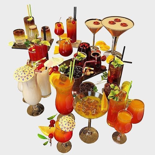 10 Cocktails Liquid - Glass Sets 3D model 4