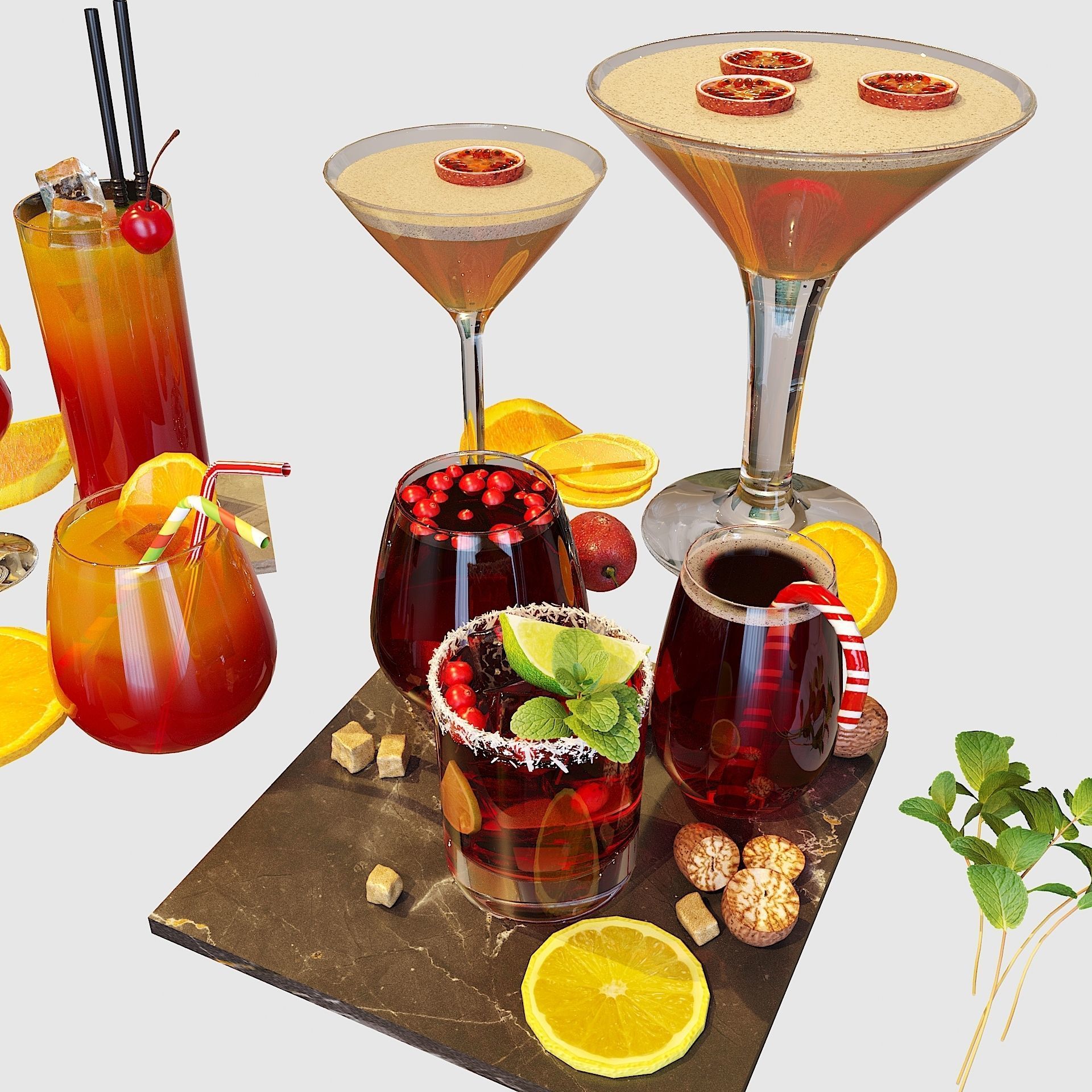 10 Cocktails Liquid - Glass Sets 3D model_14