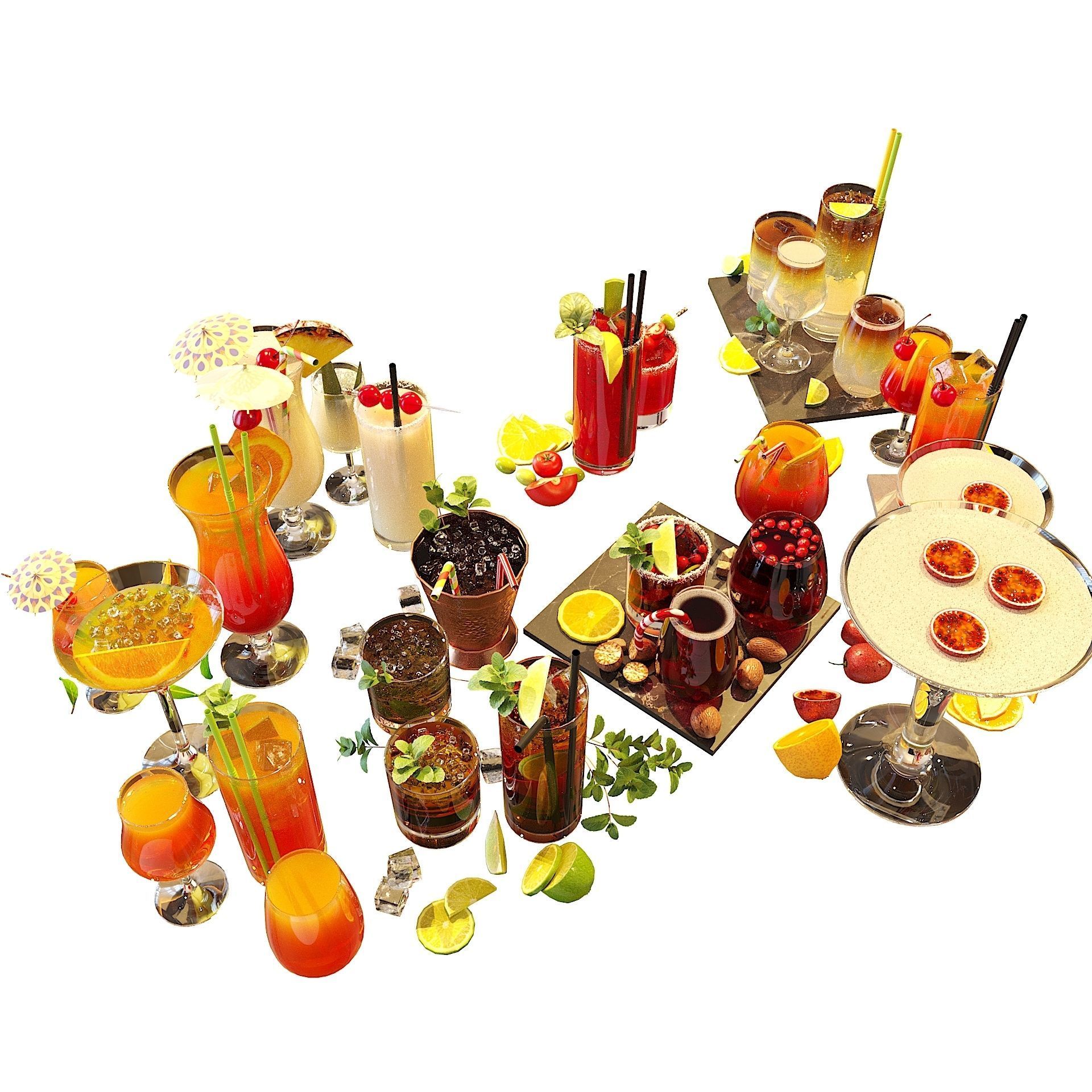 10 Cocktails Liquid - Glass Sets 3D model_6