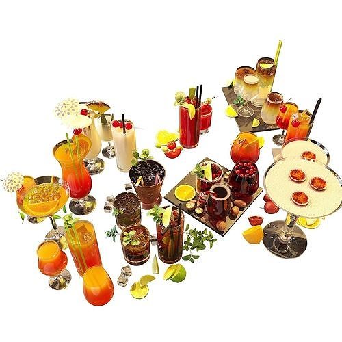 10 Cocktails Liquid - Glass Sets 3D model 6