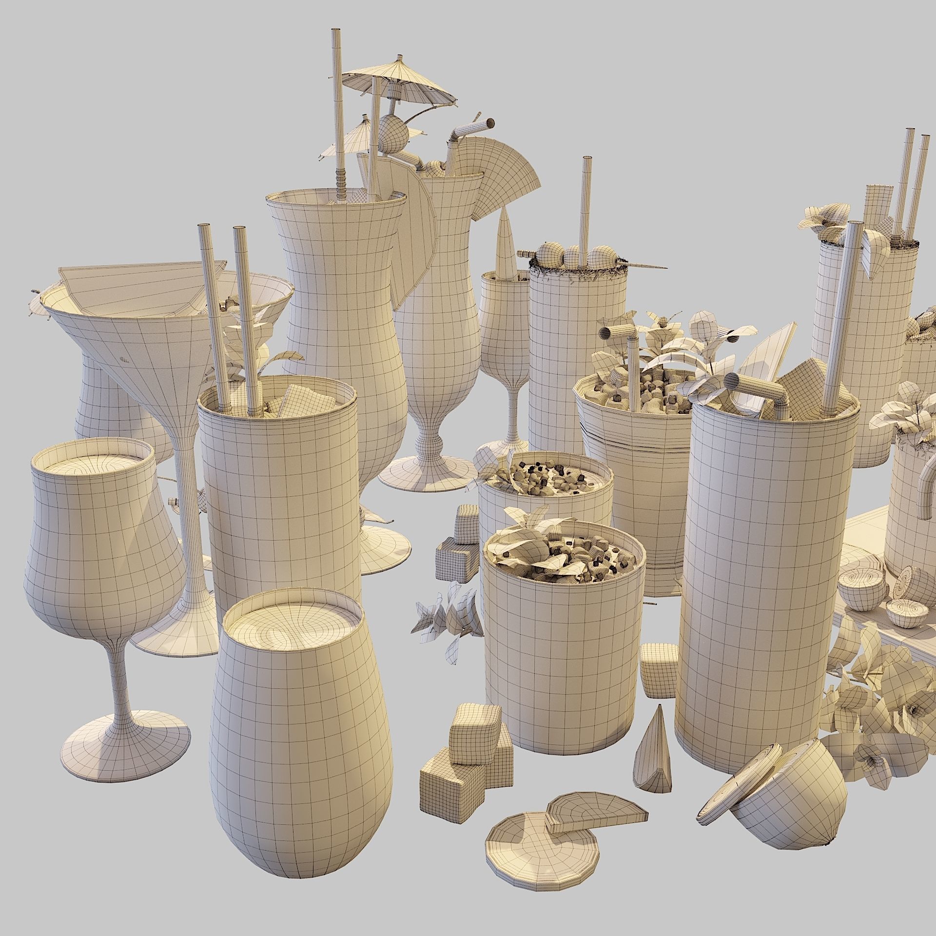 10 Cocktails Liquid - Glass Sets 3D model_13