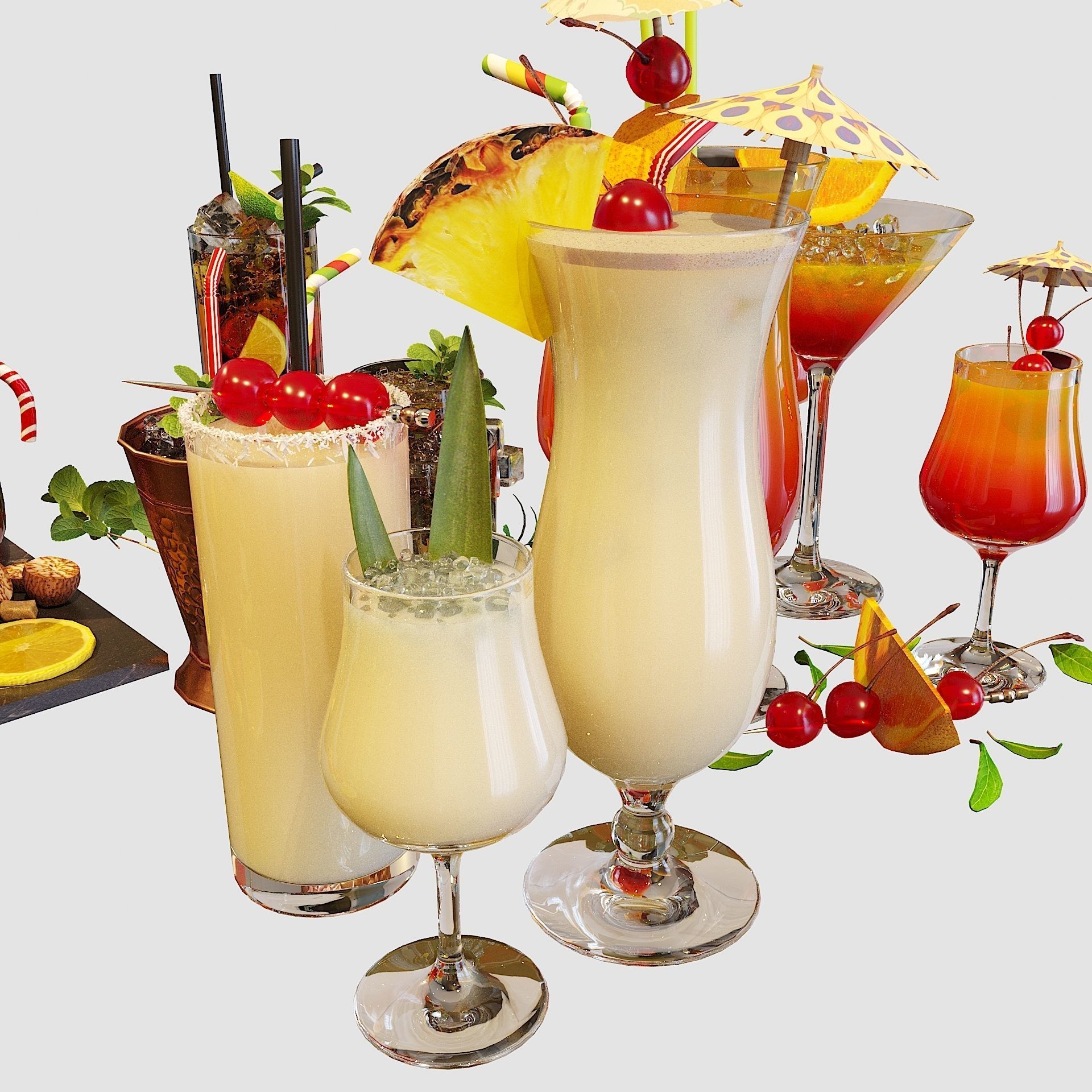 10 Cocktails Liquid - Glass Sets 3D model_10