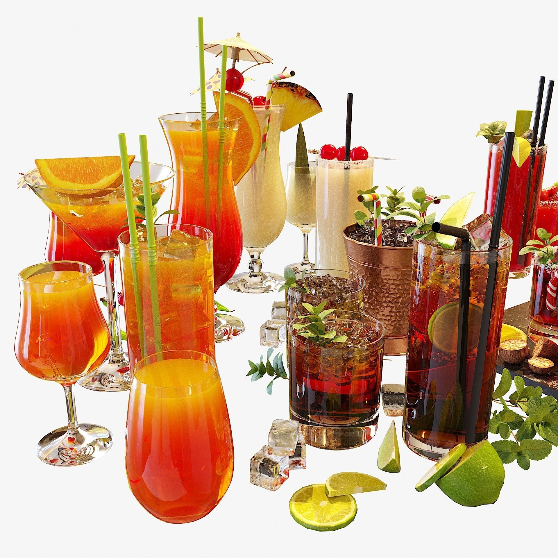 10 Cocktails Liquid - Glass Sets 3D model_12