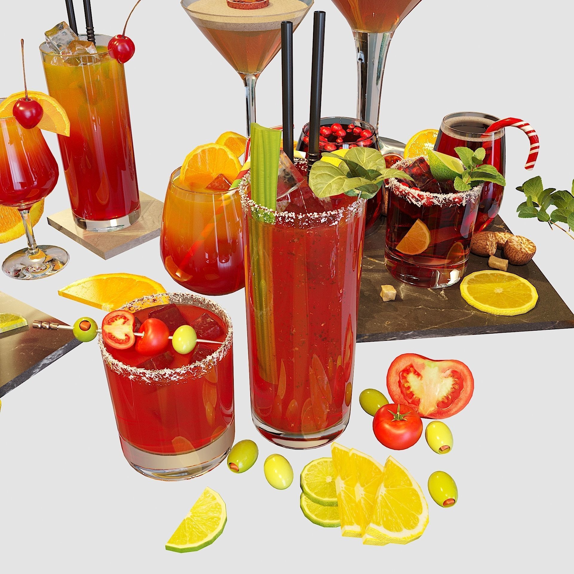 10 Cocktails Liquid - Glass Sets 3D model_8