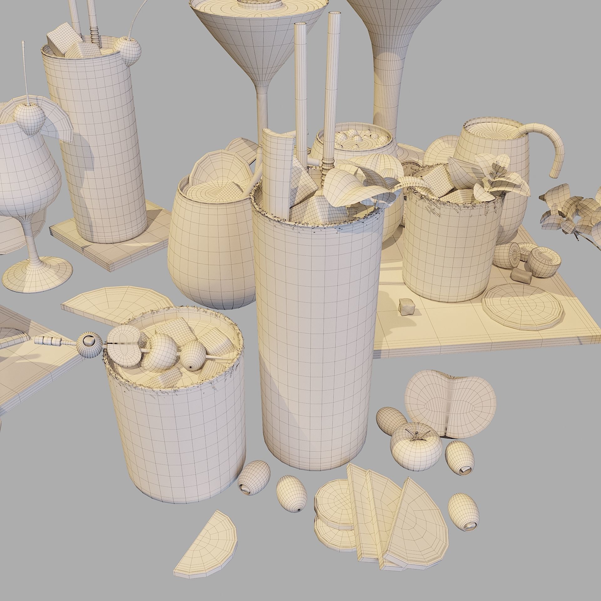 10 Cocktails Liquid - Glass Sets 3D model_9