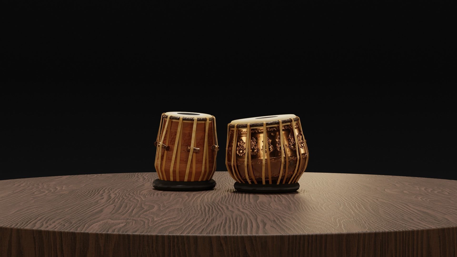 Tabla two drums on wooden table 3D model_4