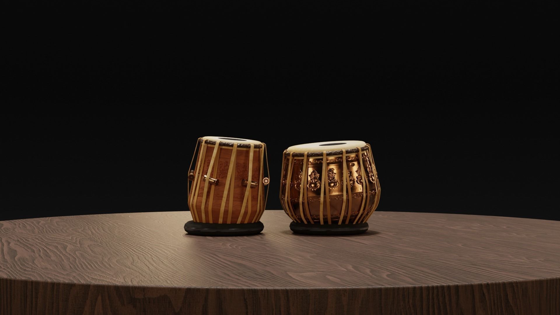 Tabla two drums on wooden table 3D model_5