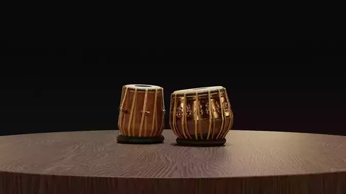 Tabla two drums on wooden table 3D model