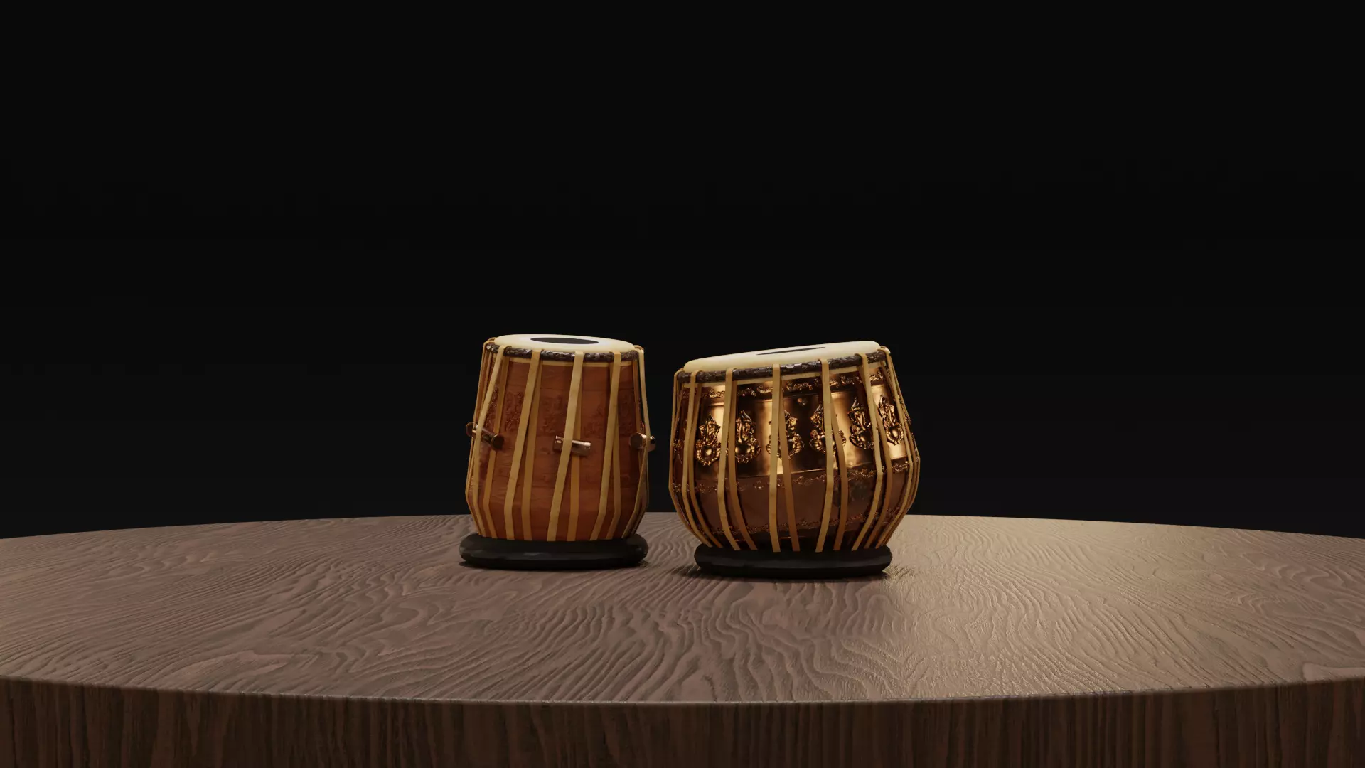 Tabla two drums on wooden table 3D model_0