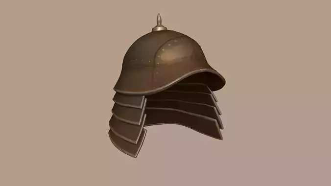 Japanese Kabuto Helmet - Rust - Medieval Character Low-poly 3D model