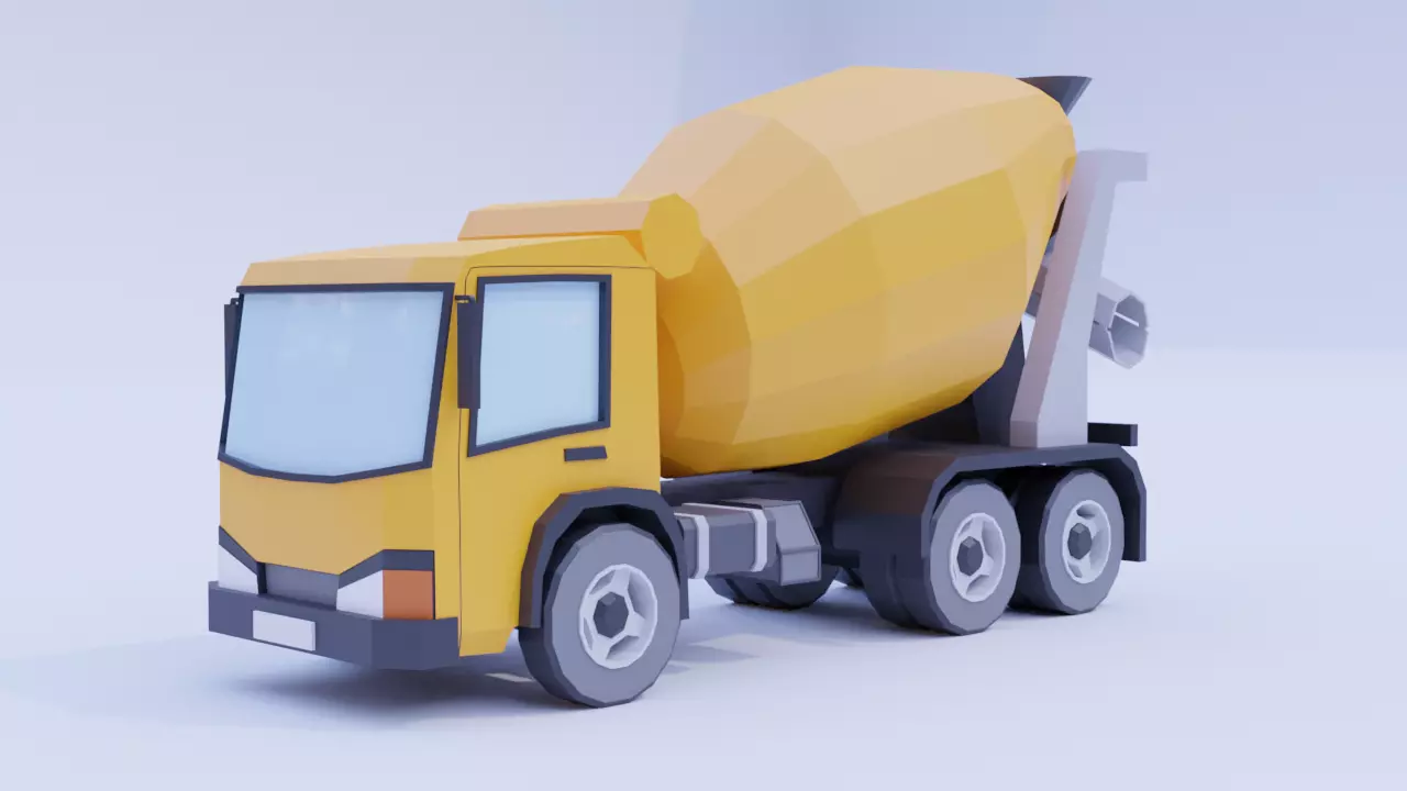 Low Poly Cement Truck Low-poly 3D model_0