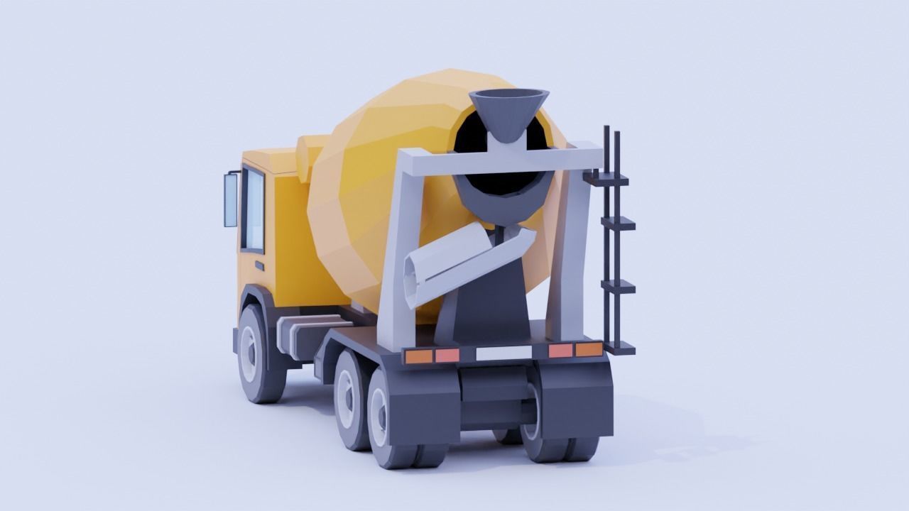 Low Poly Cement Truck Low-poly 3D model_6