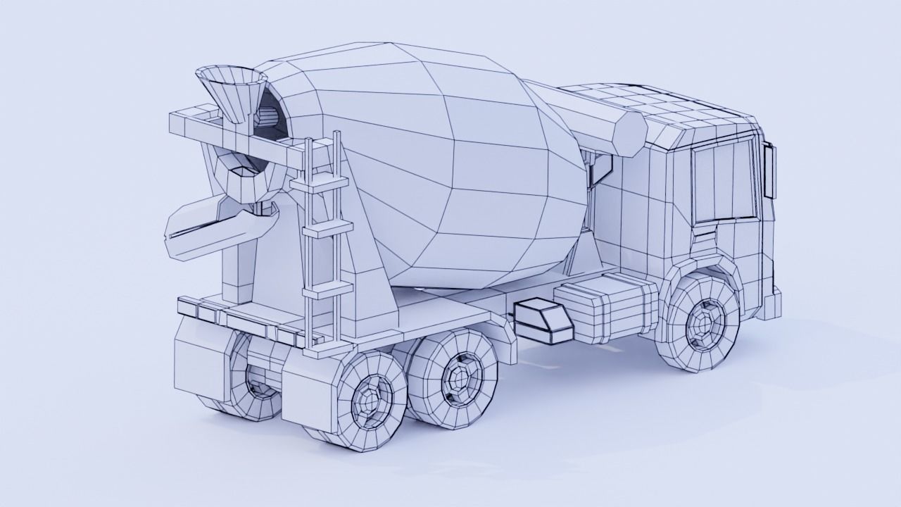 Low Poly Cement Truck Low-poly 3D model_11
