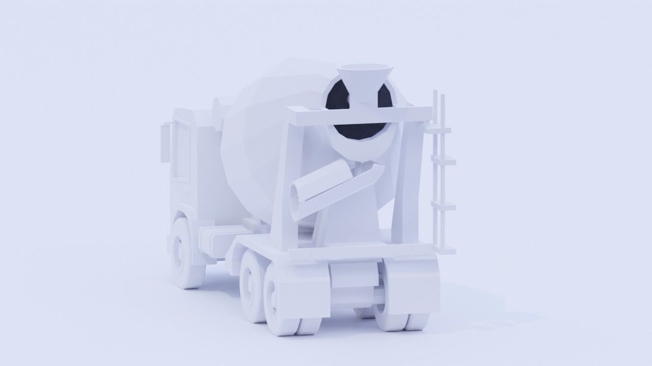 Low Poly Cement Truck Low-poly 3D model_7