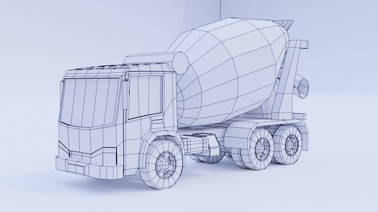 Low Poly Cement Truck Low-poly 3D model_2