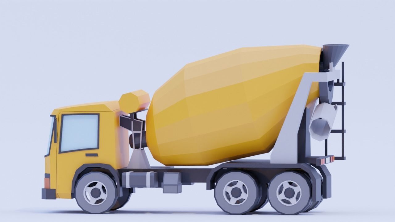 Low Poly Cement Truck Low-poly 3D model_3