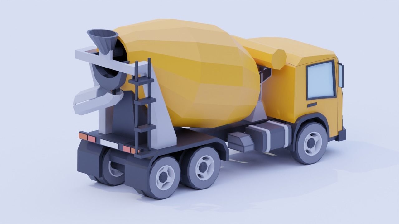 Low Poly Cement Truck Low-poly 3D model_9