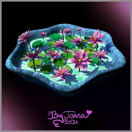 LilyWater 3D Model LowPoly water lilies in bowl