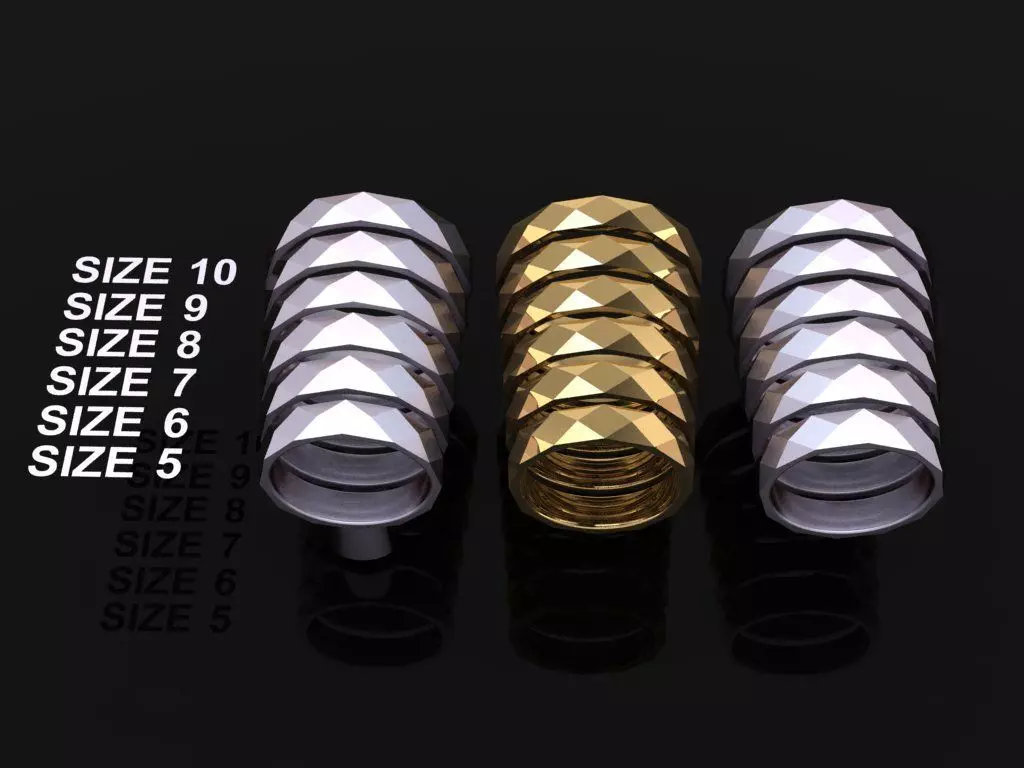 LOW POLY BAND RING MIX SIZE 5 TO 10 3D print model_0