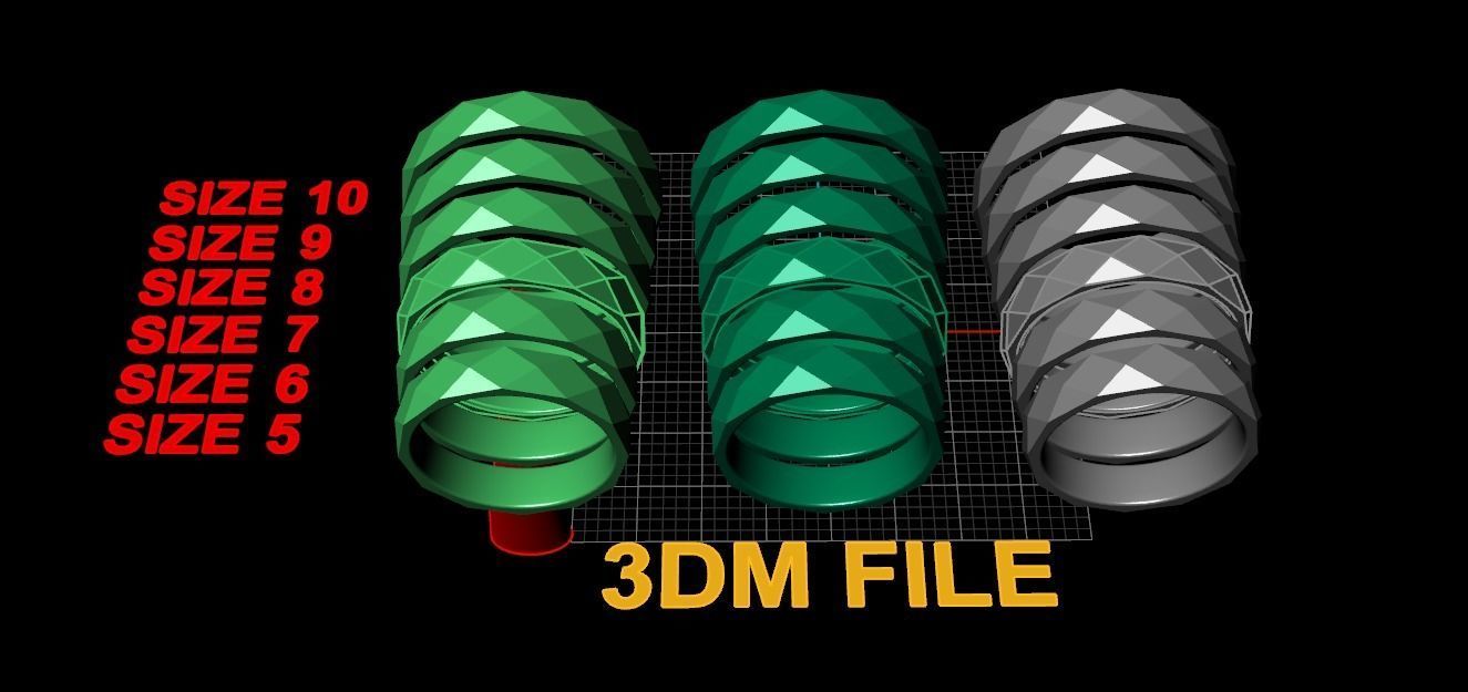 LOW POLY BAND RING MIX SIZE 5 TO 10 3D print model_4
