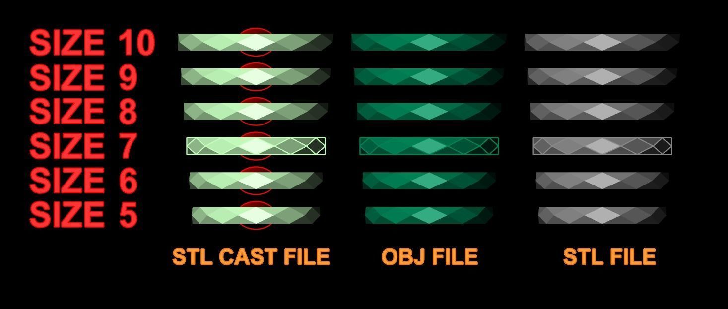 NARROW LOW POLY THIN BAND RING MIX SIZE 5 to 10 3D print model_6