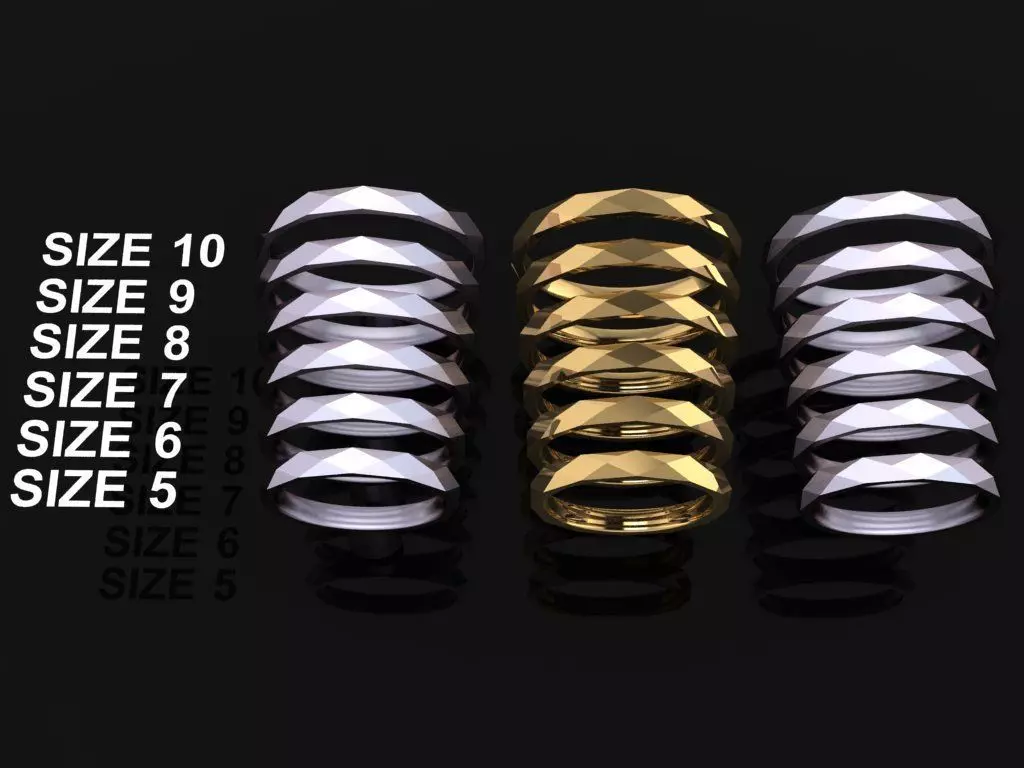 NARROW LOW POLY THIN BAND RING MIX SIZE 5 to 10 3D print model_0