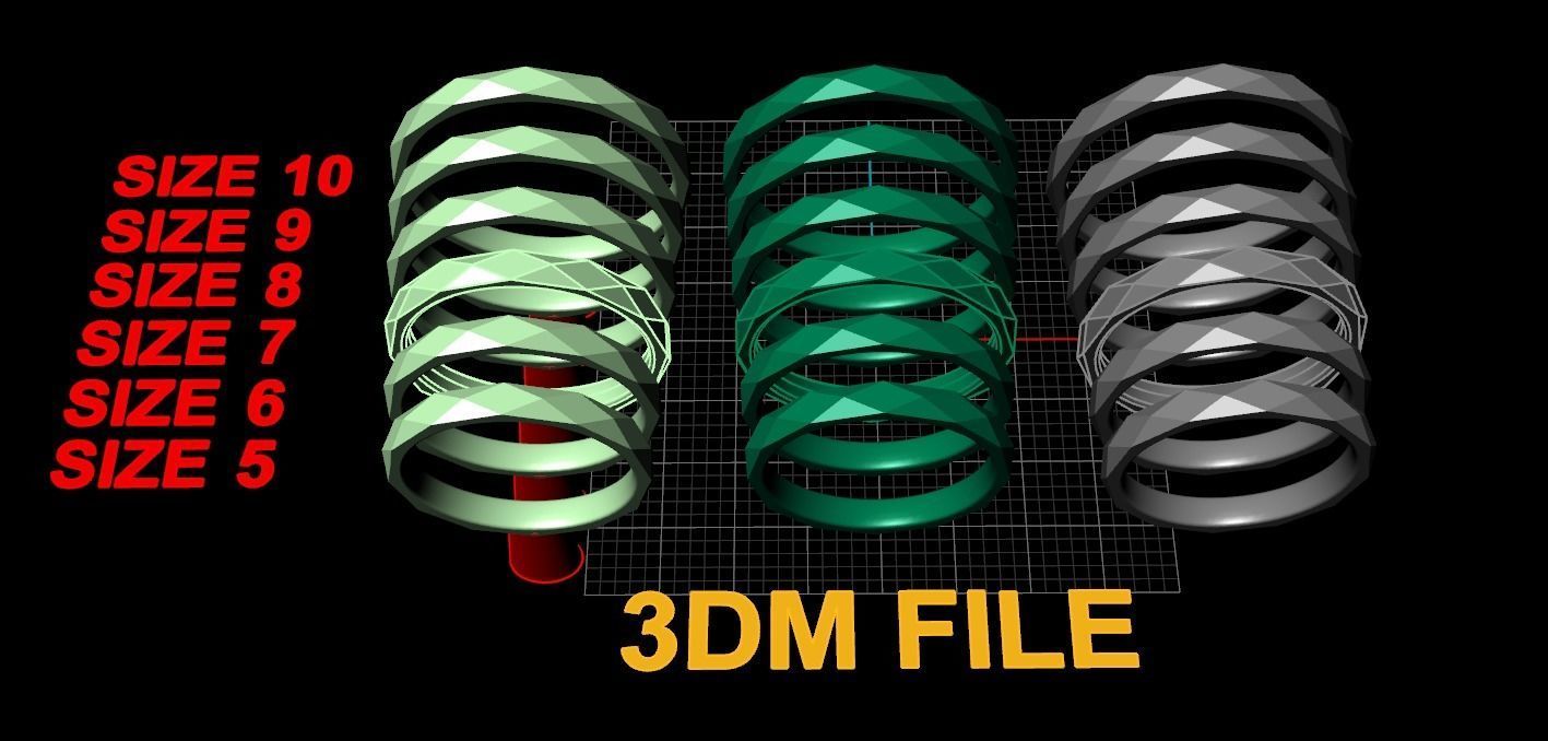 NARROW LOW POLY THIN BAND RING MIX SIZE 5 to 10 3D print model_5