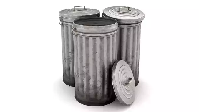 Metal Trash Can Low-poly 3D model