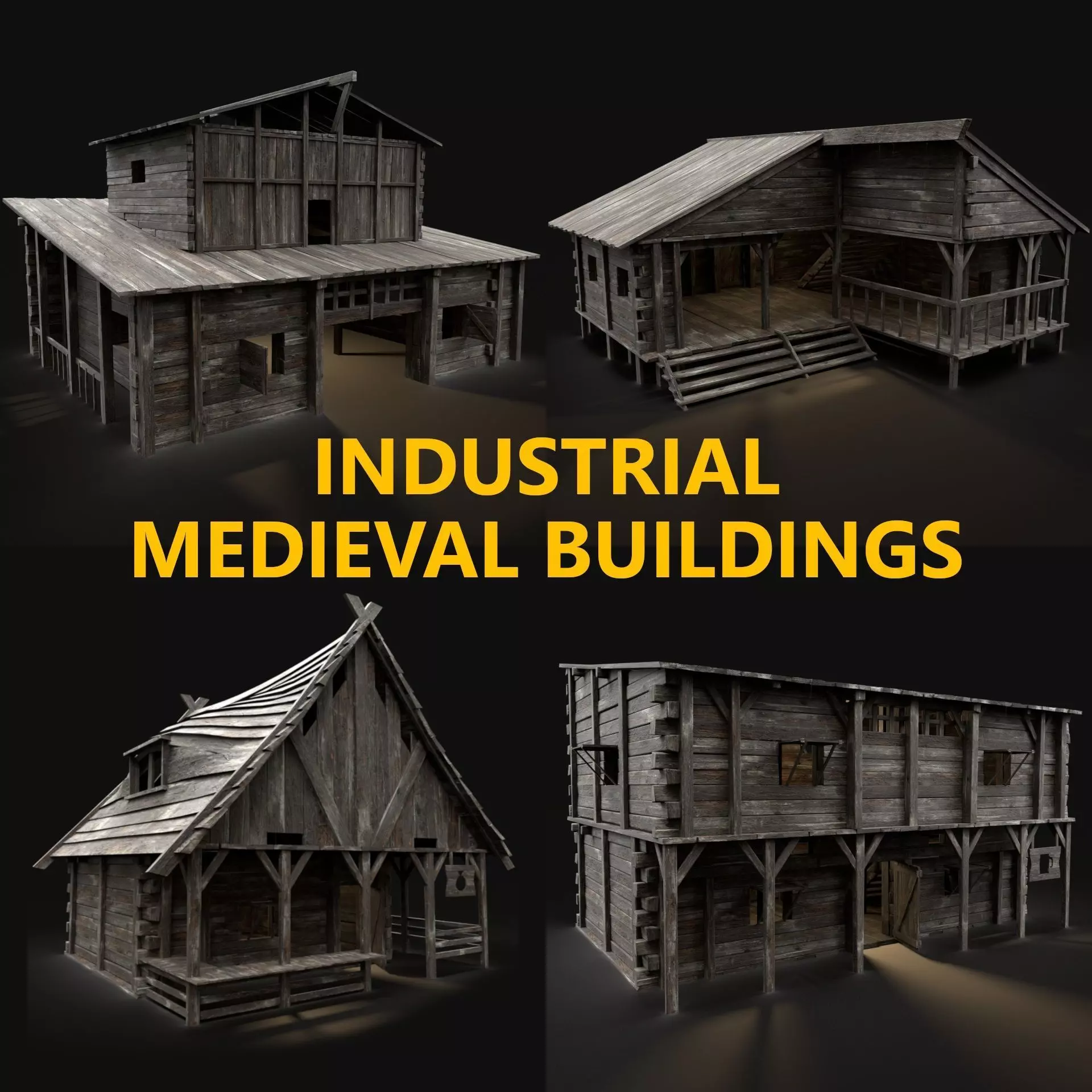 4 INDUSTRIAL MEDIEVAL BUILDING PACK COLLECTION AAA _0