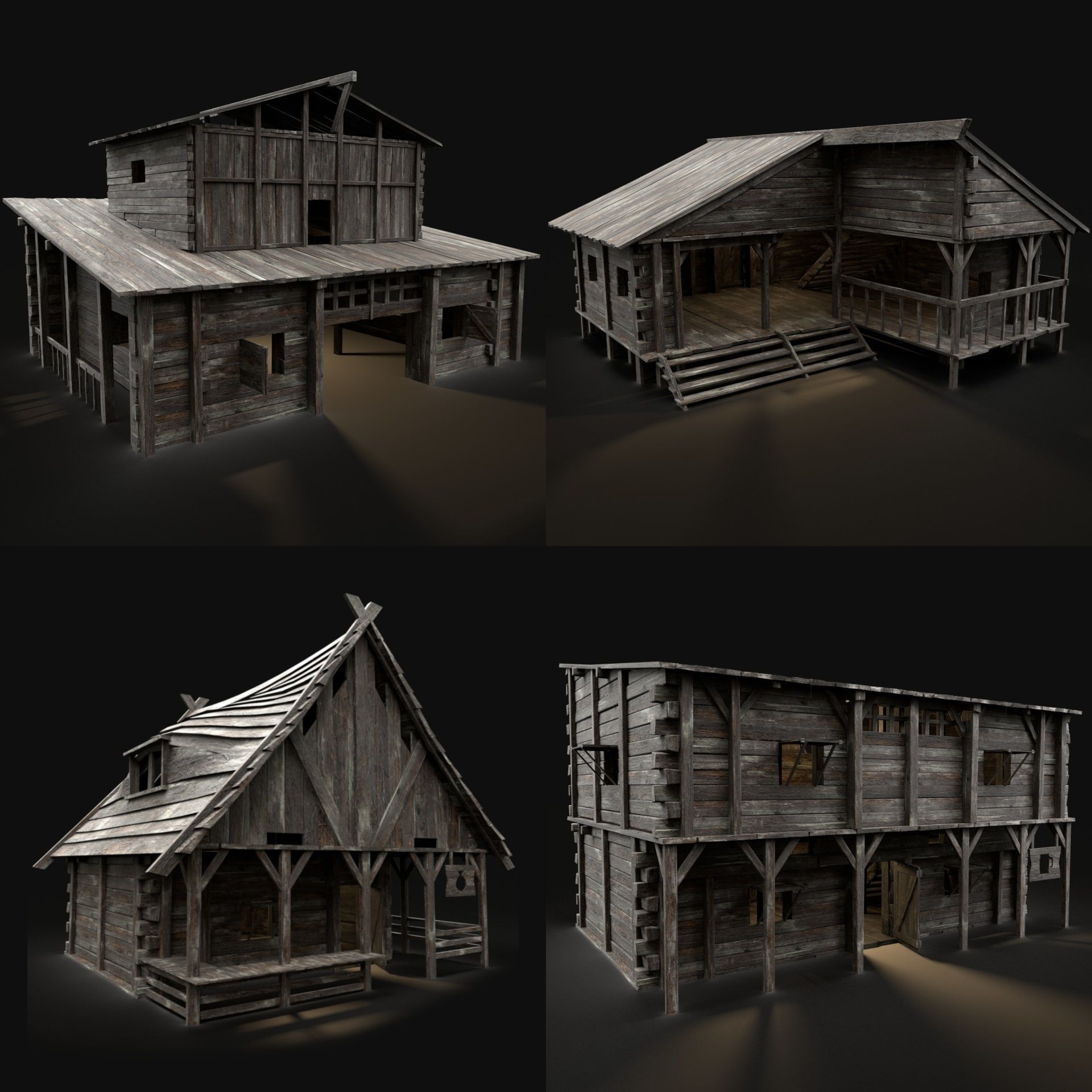 4 INDUSTRIAL MEDIEVAL BUILDING PACK COLLECTION AAA _1