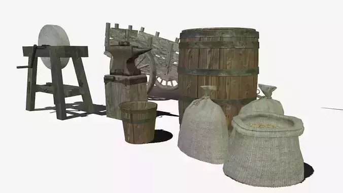 Medieval Farm Props Low-poly 3D model