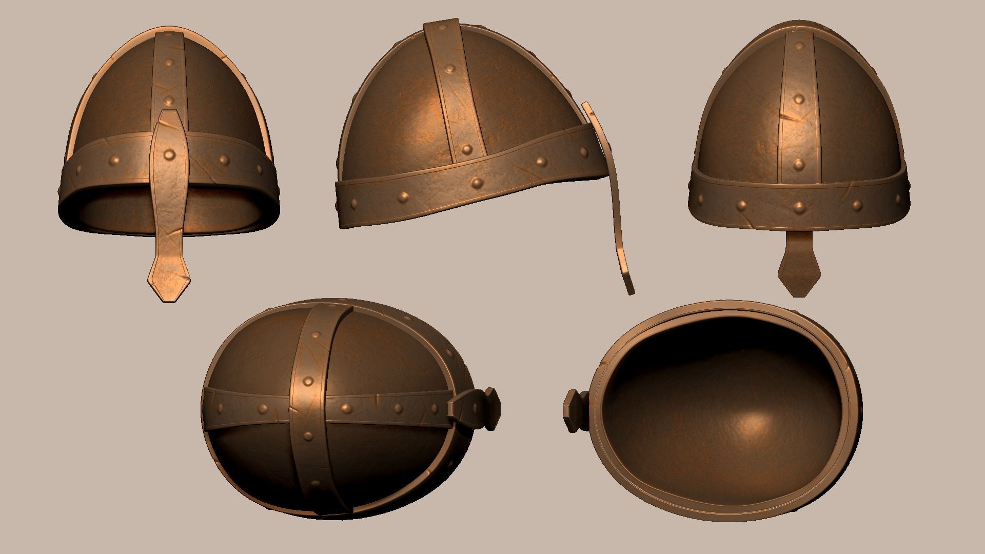 Old Rust Helmet - Medieval Character Armor Low-poly 3D model_3
