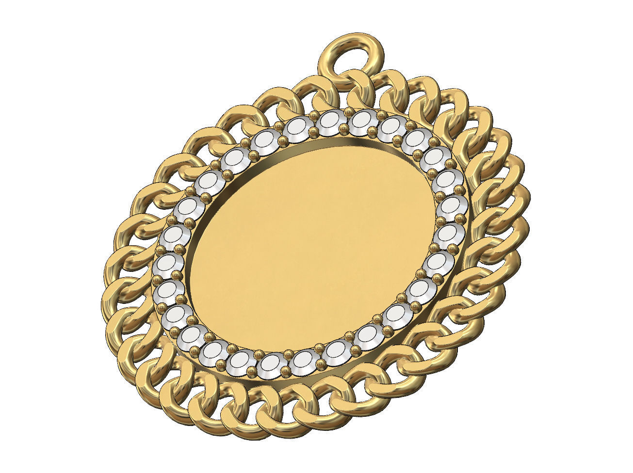 Diamond Cuban chain round memory picture pendant 3D print model_3