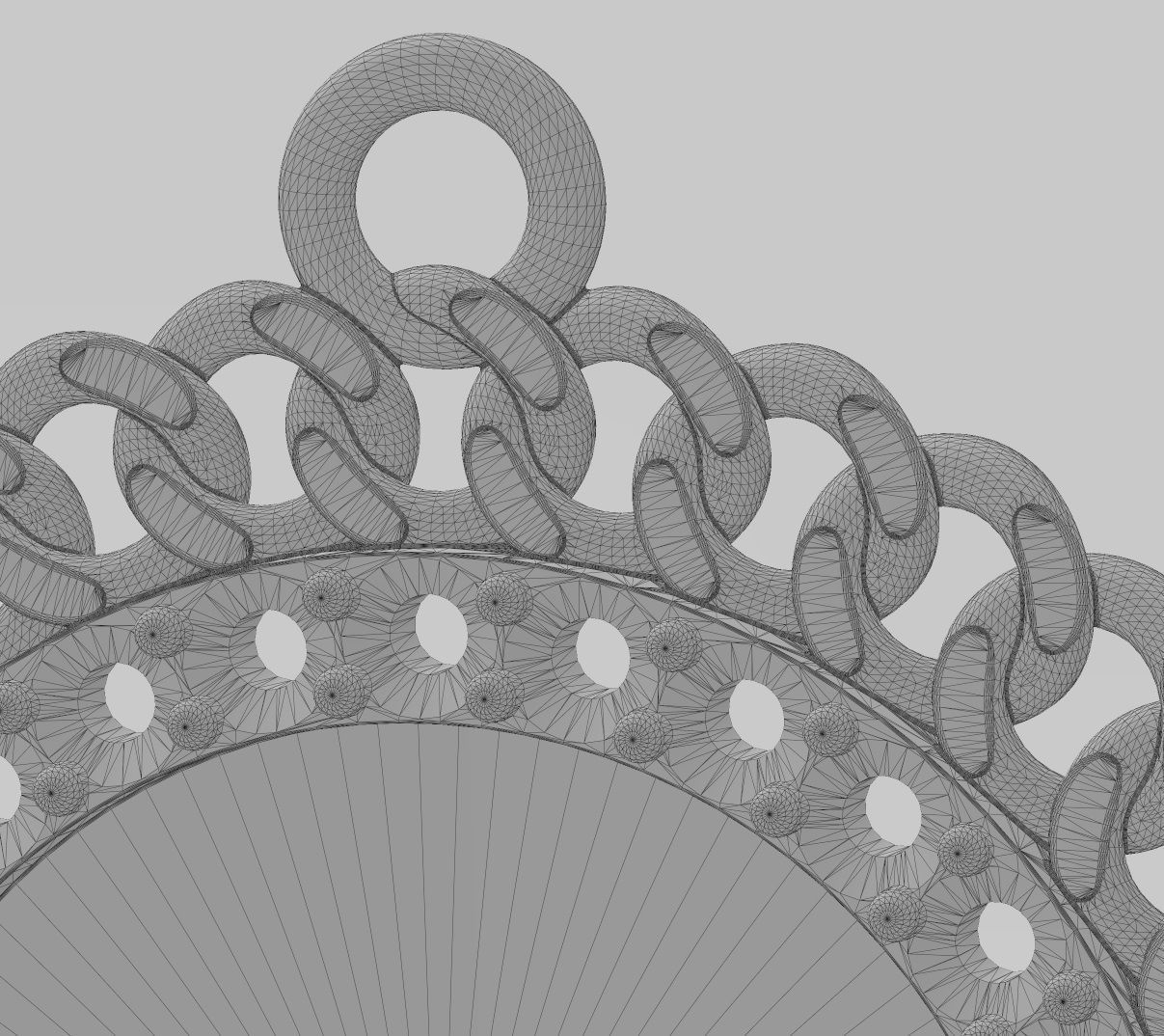 Diamond Cuban chain round memory picture pendant 3D print model_13