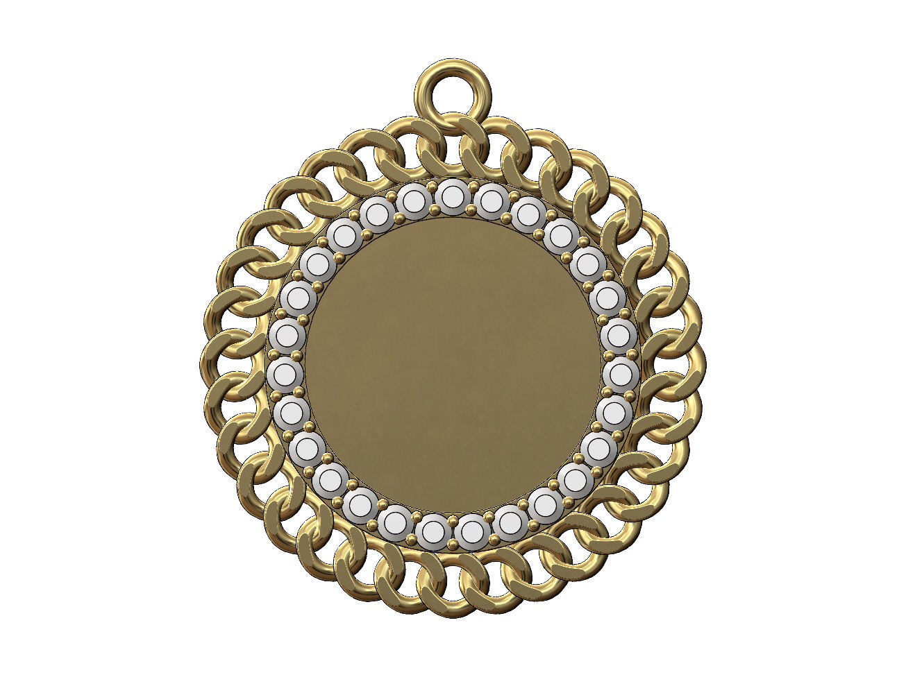 Diamond Cuban chain round memory picture pendant 3D print model_1