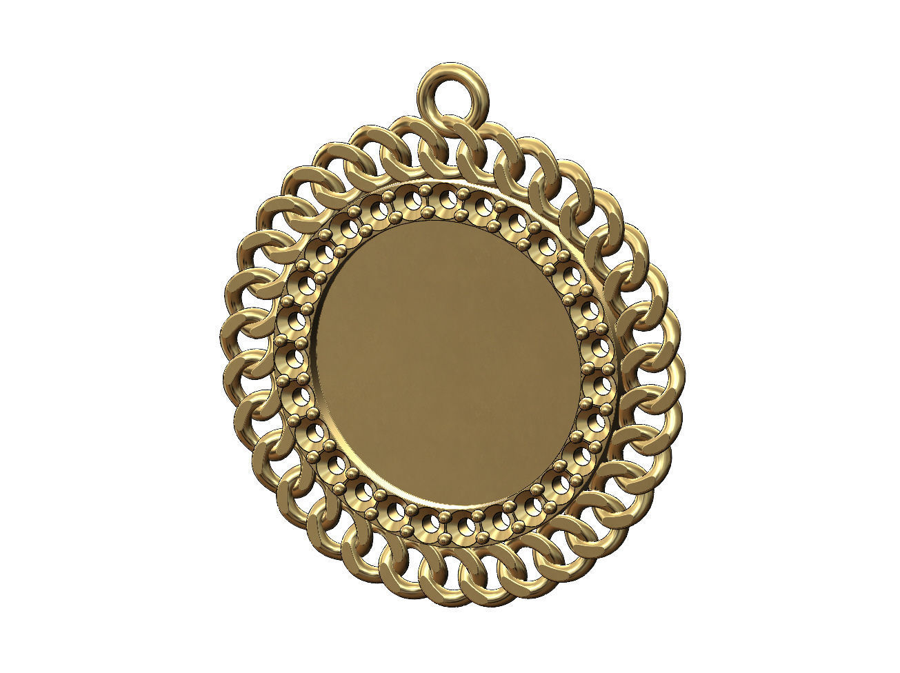Diamond Cuban chain round memory picture pendant 3D print model_4