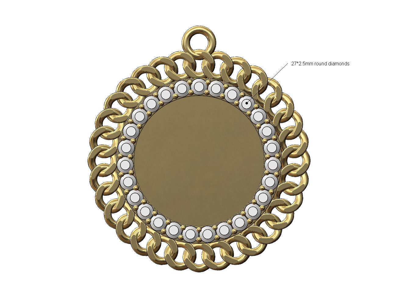 Diamond Cuban chain round memory picture pendant 3D print model_2
