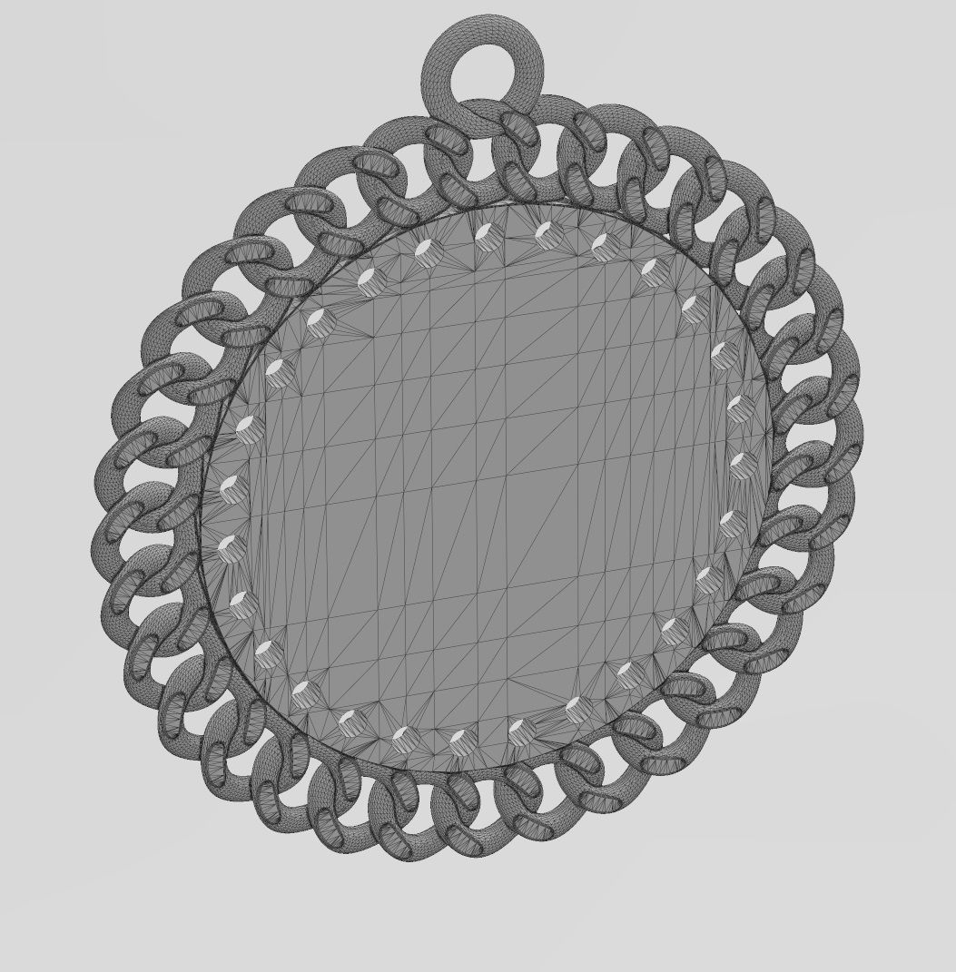 Diamond Cuban chain round memory picture pendant 3D print model_12
