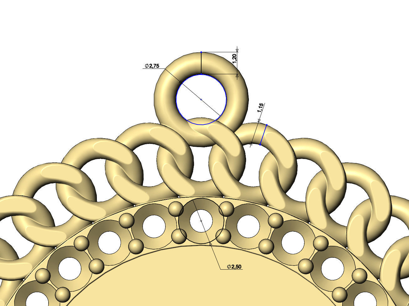 Diamond Cuban chain round memory picture pendant 3D print model_6