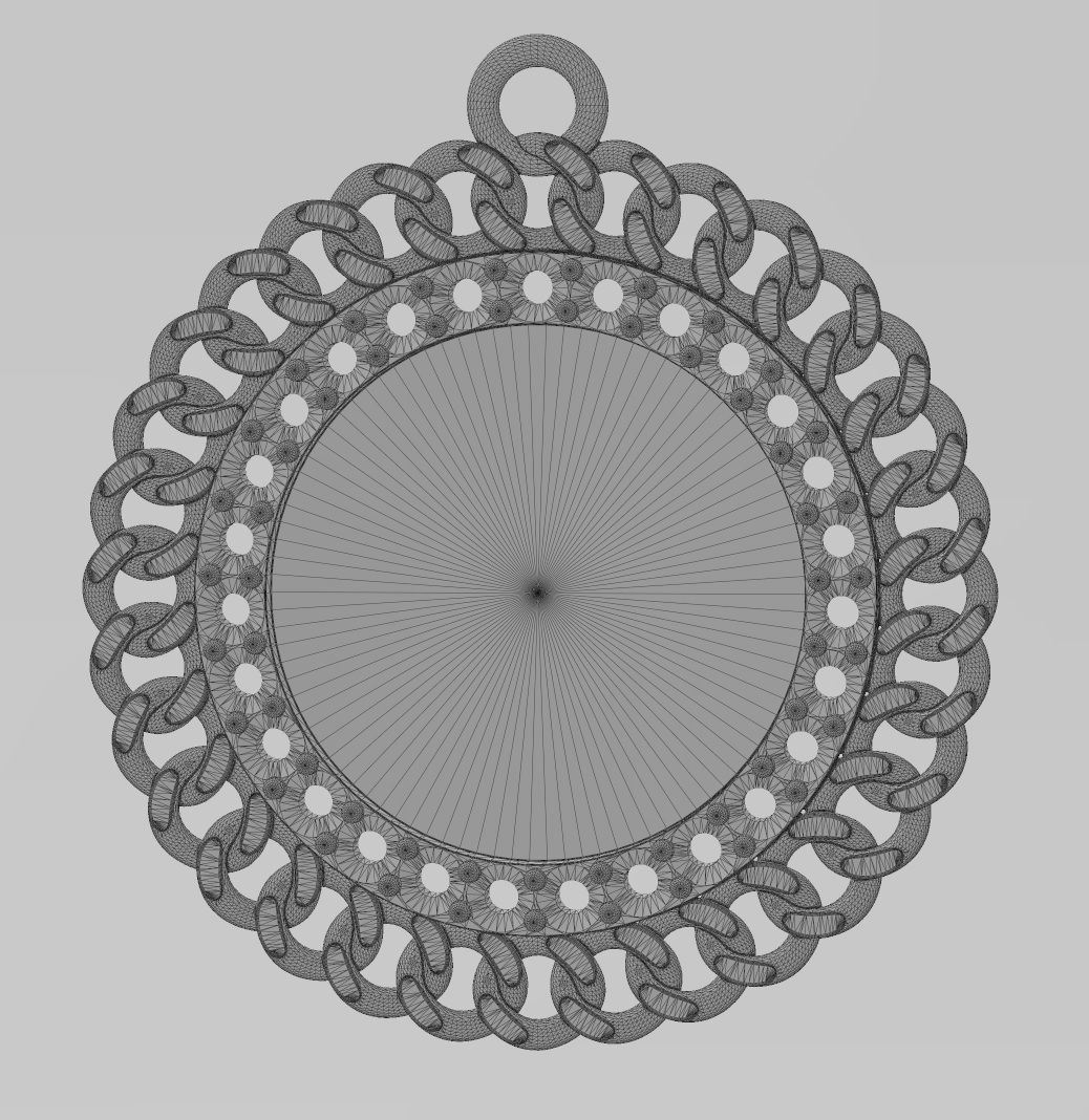 Diamond Cuban chain round memory picture pendant 3D print model_11
