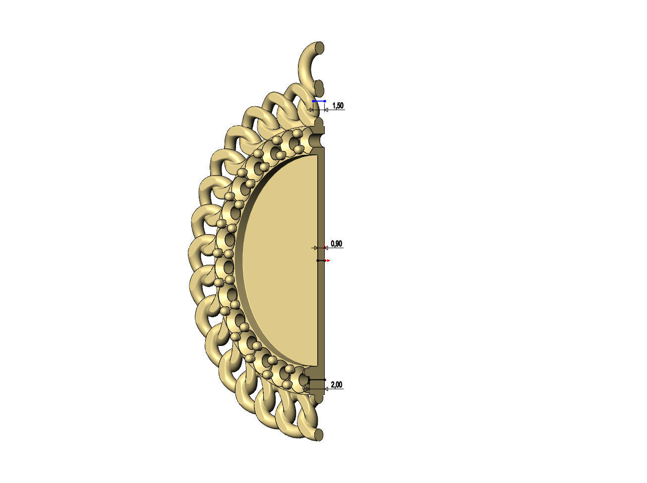 Diamond Cuban chain round memory picture pendant 3D print model_8