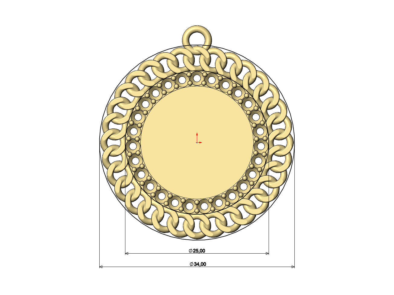 Diamond Cuban chain round memory picture pendant 3D print model_5