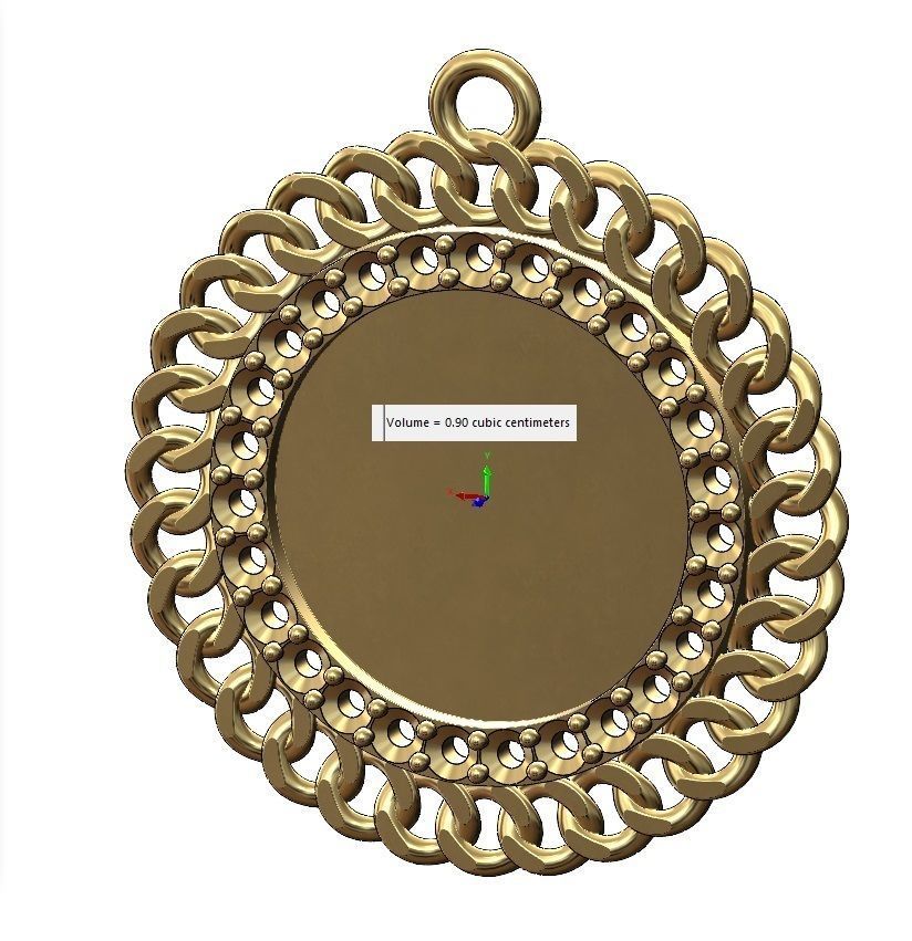 Diamond Cuban chain round memory picture pendant 3D print model_10