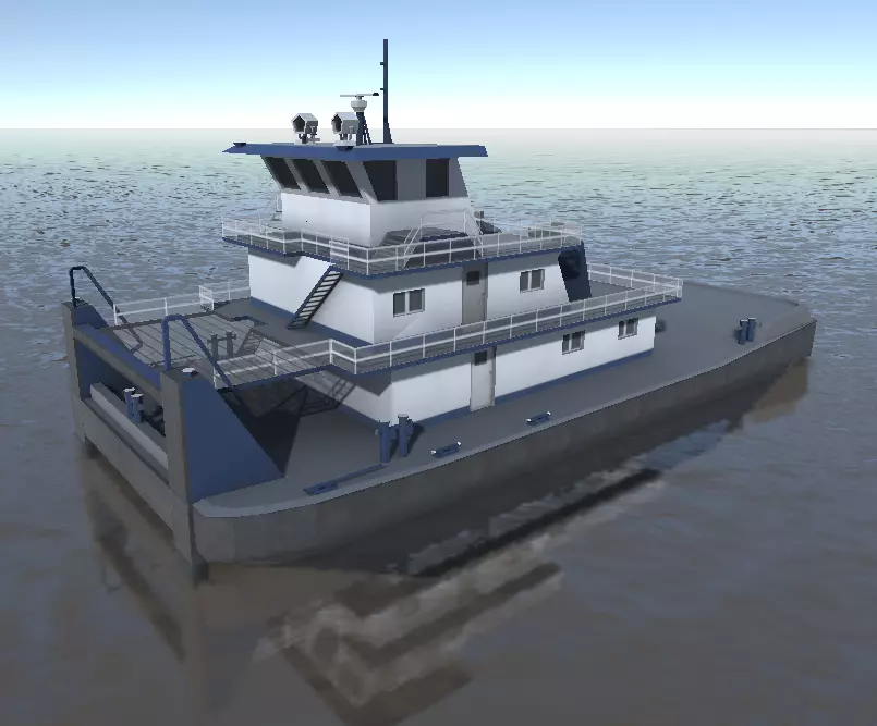 Pusher tug pushing barges 3d model Low-poly 3D model_0